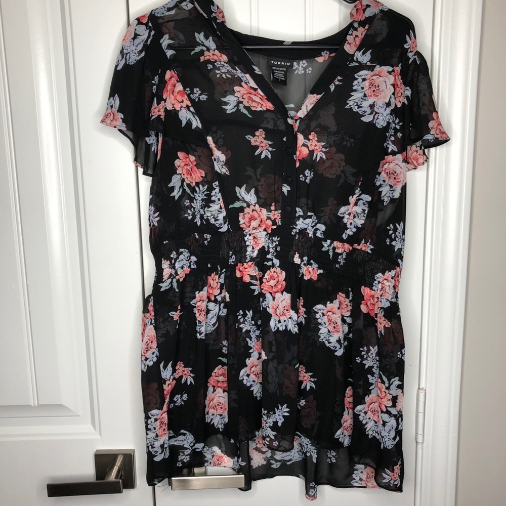Torrid Floral Cap Sleeve Sheer Blouse 1X